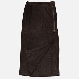 Cache Chocolate Brown Suede Maxi Skirt High Front Slit Size 8